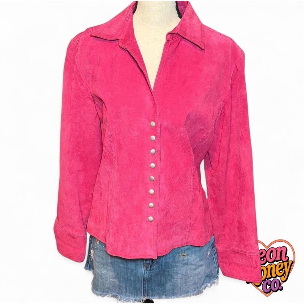 A.M.I. Hot Pink Genuine Leather Snap Front Jacket — Size Large